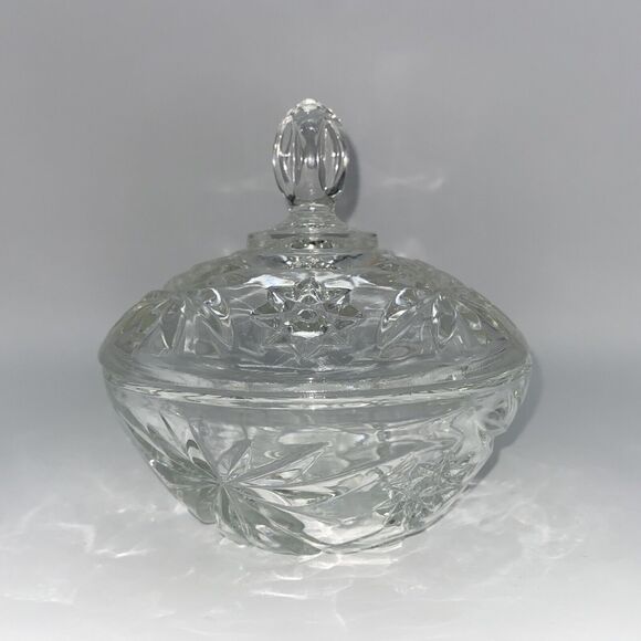 Vintage Anchor Hocking Clear Glass Dish With Lid starburst pattern, Candy dish - Picture 5 of 6